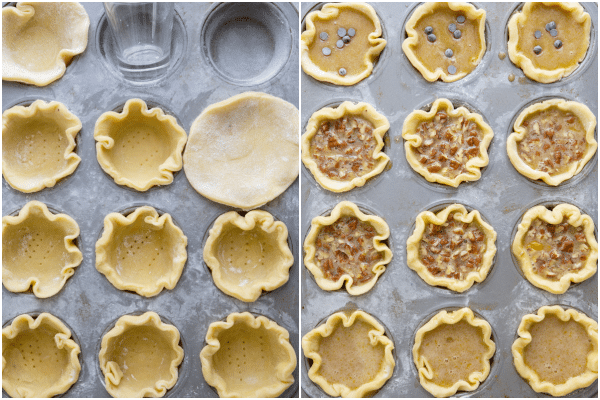 how to make butter tarts pastry formed and shaped in the muffin tin and filled