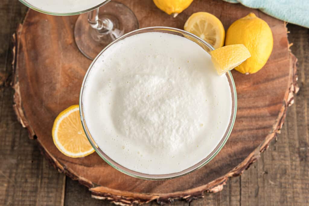 Lemon sorbet in a glass.