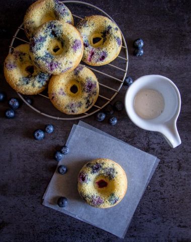 Fast and easy Blueberry Baked Donuts with a simple Lemon Glaze, a healthy homemade delicious snack, dessert or breakfast recipe.