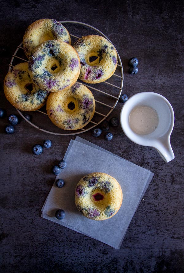 Fast and easy Blueberry Baked Donuts with a simple Lemon Glaze, a healthy homemade delicious snack, dessert or breakfast recipe.