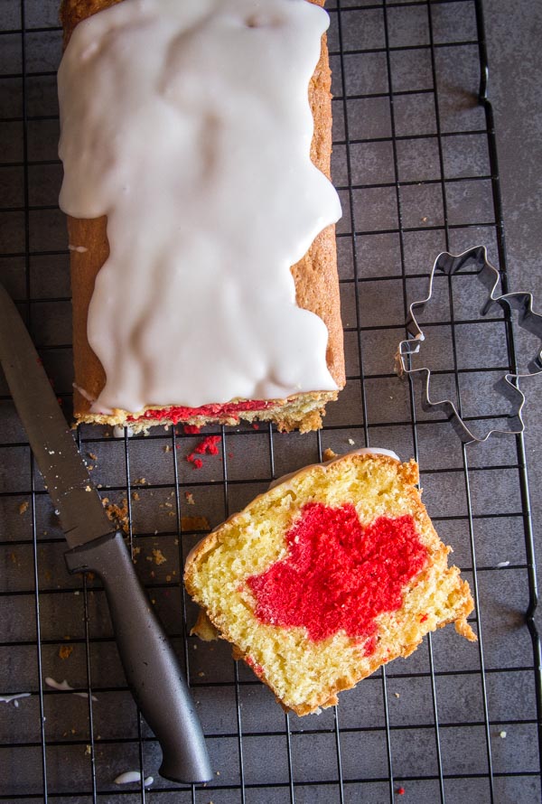 Surprise Inside Canada Day Cake a simple easy idea make this pound cake a delicious Patriotic Dessert Recipe. Family & Friends will love it.