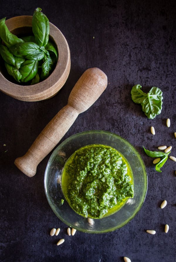 Classic Basil Pesto, an easy homemade delicious pesto recipe. Made in 5 minutes with fresh basil. Video included.