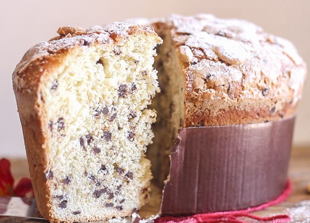 a slice of Panettone cut 