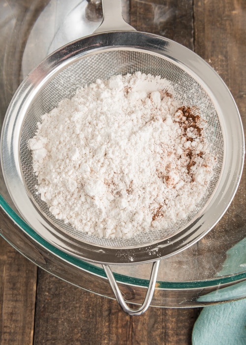 Sifting the dry ingredients.