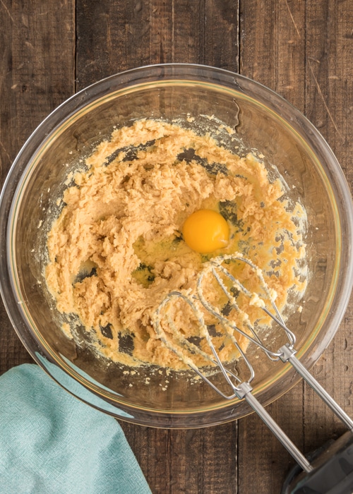 Mixing the batter and adding the egg.