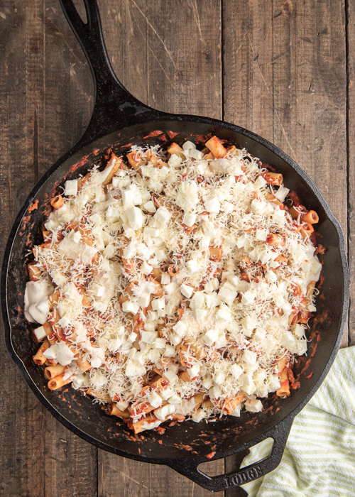 The parmigiano and mozzarella on top before baking.