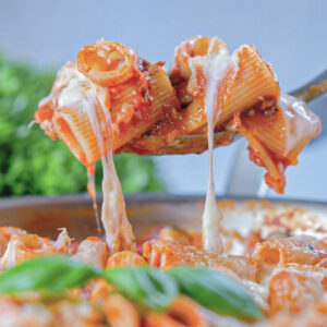 Baked pasta on a spoon.