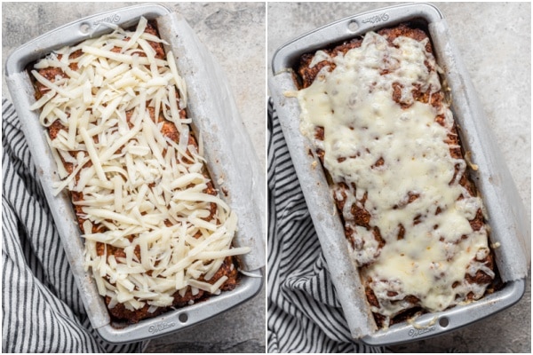 Baked meatloaf with cheese and baked.