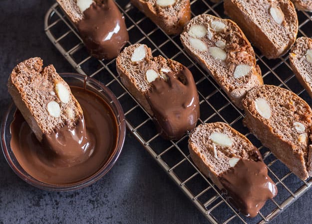 chocolate dipped chocolate almond biscotti