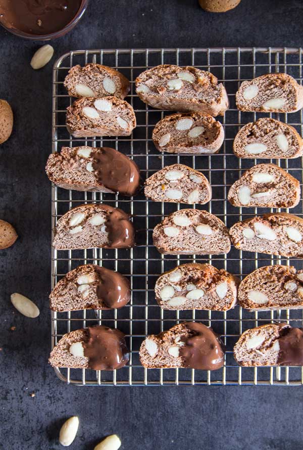 Chocolate Almond Biscotti, an Traditional Italian chocolate cookie, made with roasted almonds and honey. The perfect holiday cookie.
