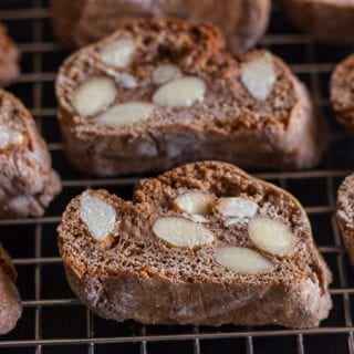 up close chocolate almond biscoctti