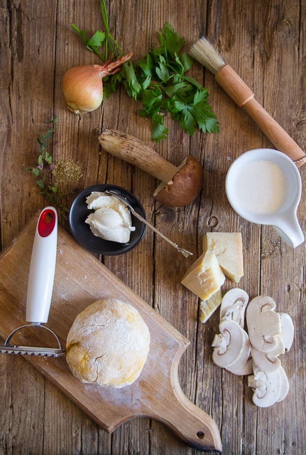 ingredients needed to make mushroom ravioli mushrooms, parmesan, parsley taken from above