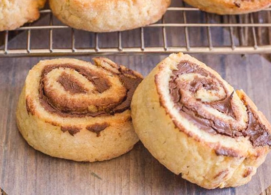 nutella pinwheel cookies one on top of another