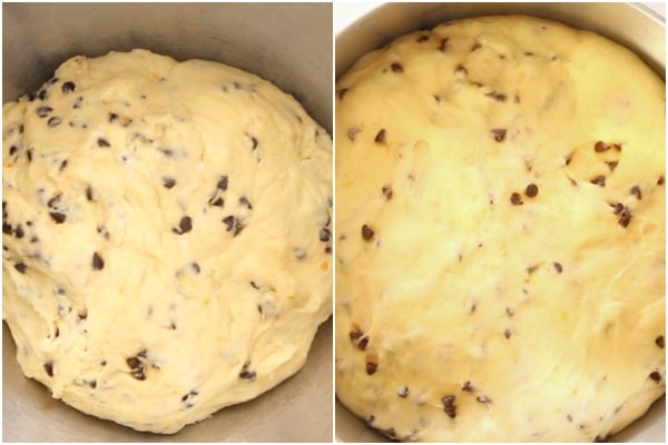 the dough before and after rising.