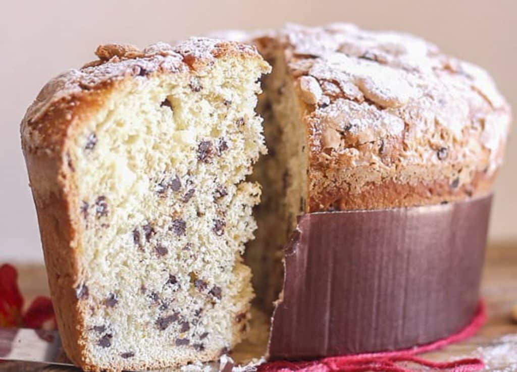 Panettone with a slice cut.