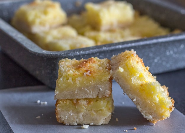 3 cut squares of pineapple coconut bars