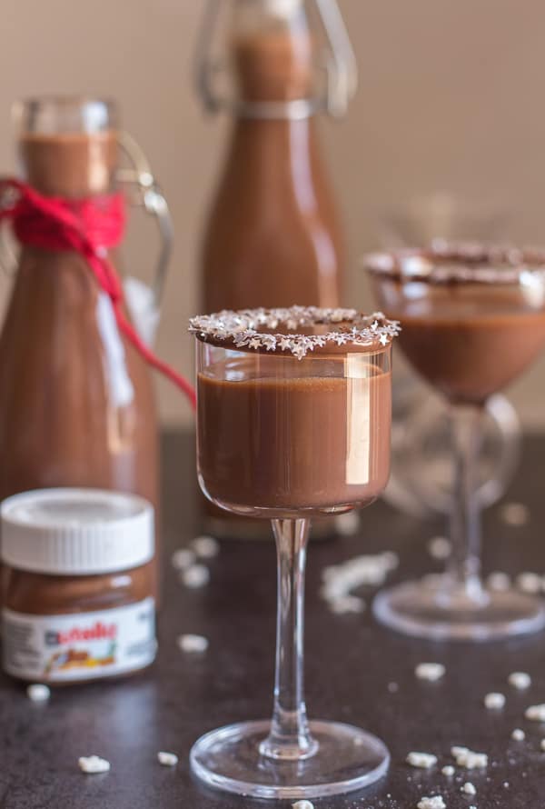 2 bottle and 2 glasses of nutella liqueur