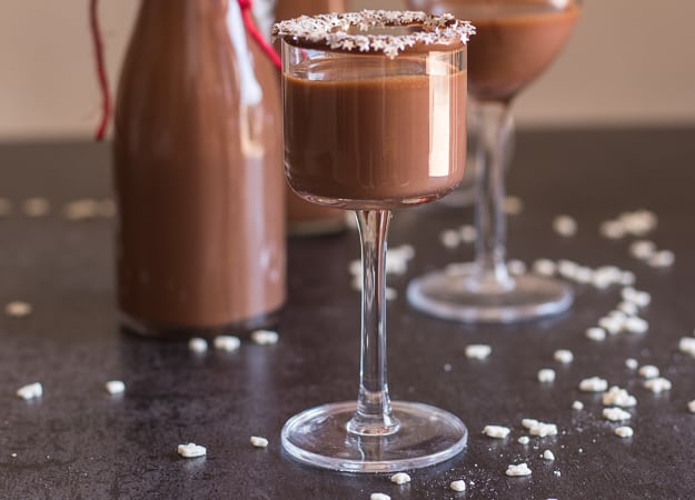 up close small glass of creamy nutella liqueur