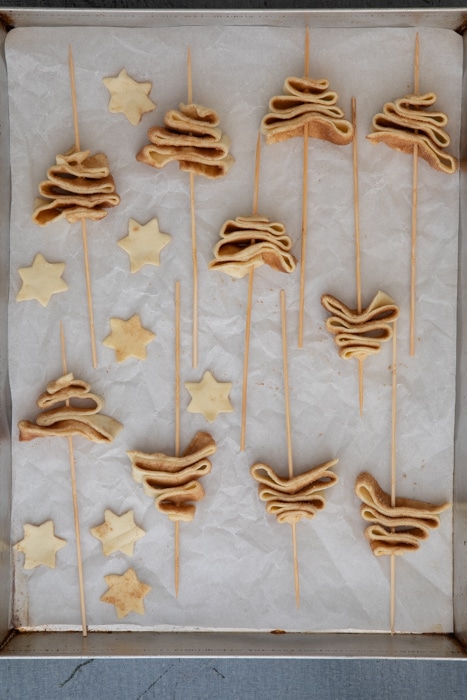 The trees and stars on a baking sheet.