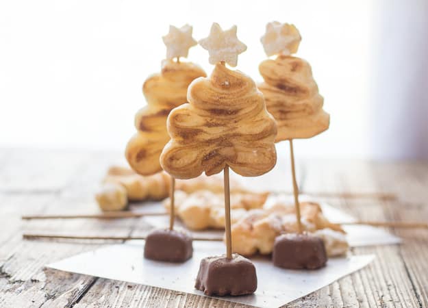3 puff pastry Christmas trees standing