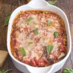 eggplant parmesan baked in a white pan