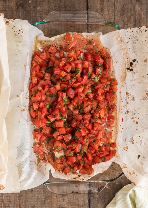 The fish in the pan after baking.