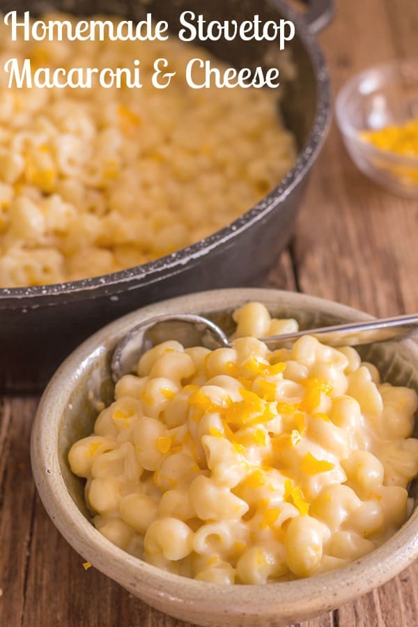 Homemade Stovetop Macaroni and Cheese, there's nothing like it. This delicious comfort food is a fast and easy double cheese creamy Macaroni Recipe and yes it's better than baked. #macaroniandcheese #pasta #cheese #comfortfood #dinner