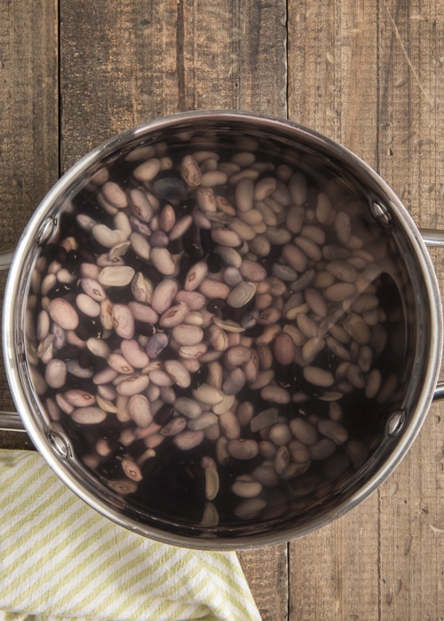 Soaking the beans in a bowl.