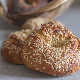 2 bagels on a grey board