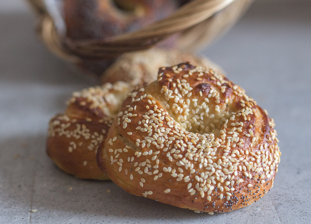 2 bagels on a grey board