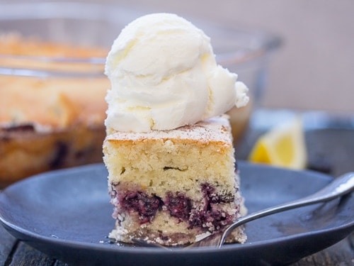 a cut slice of easy blueberry bars