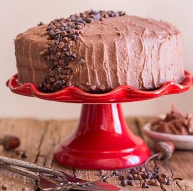 chocolate cake recipe with mocha icing and chocolate chipits on top
