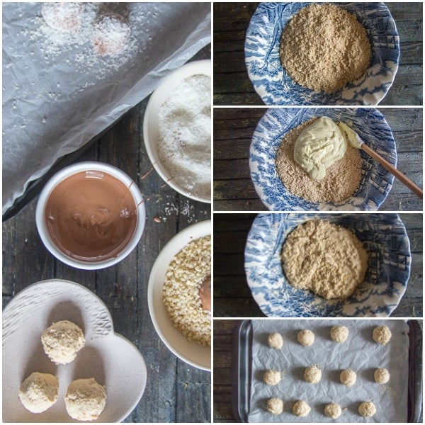 how to make cookie truffles ground cookies, mixed with melted white chocolate and shaped into balls