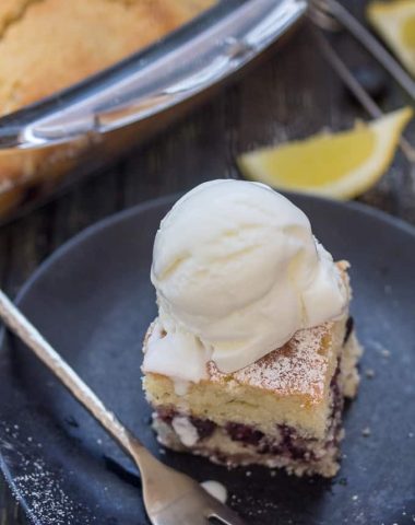 blueberry bars with a scoop of ice cream on top
