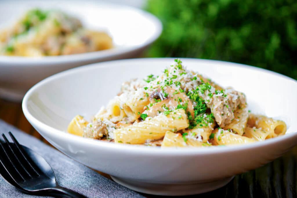 Pasta in two dishes.