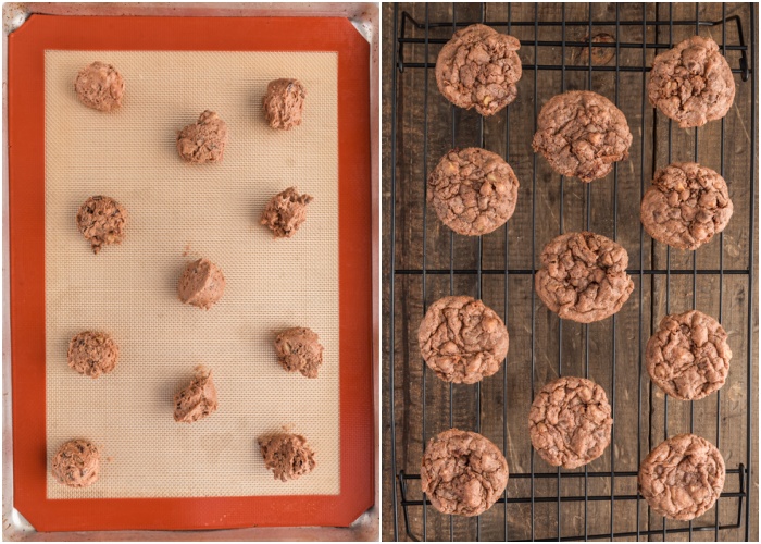 The cookies before and after baked.