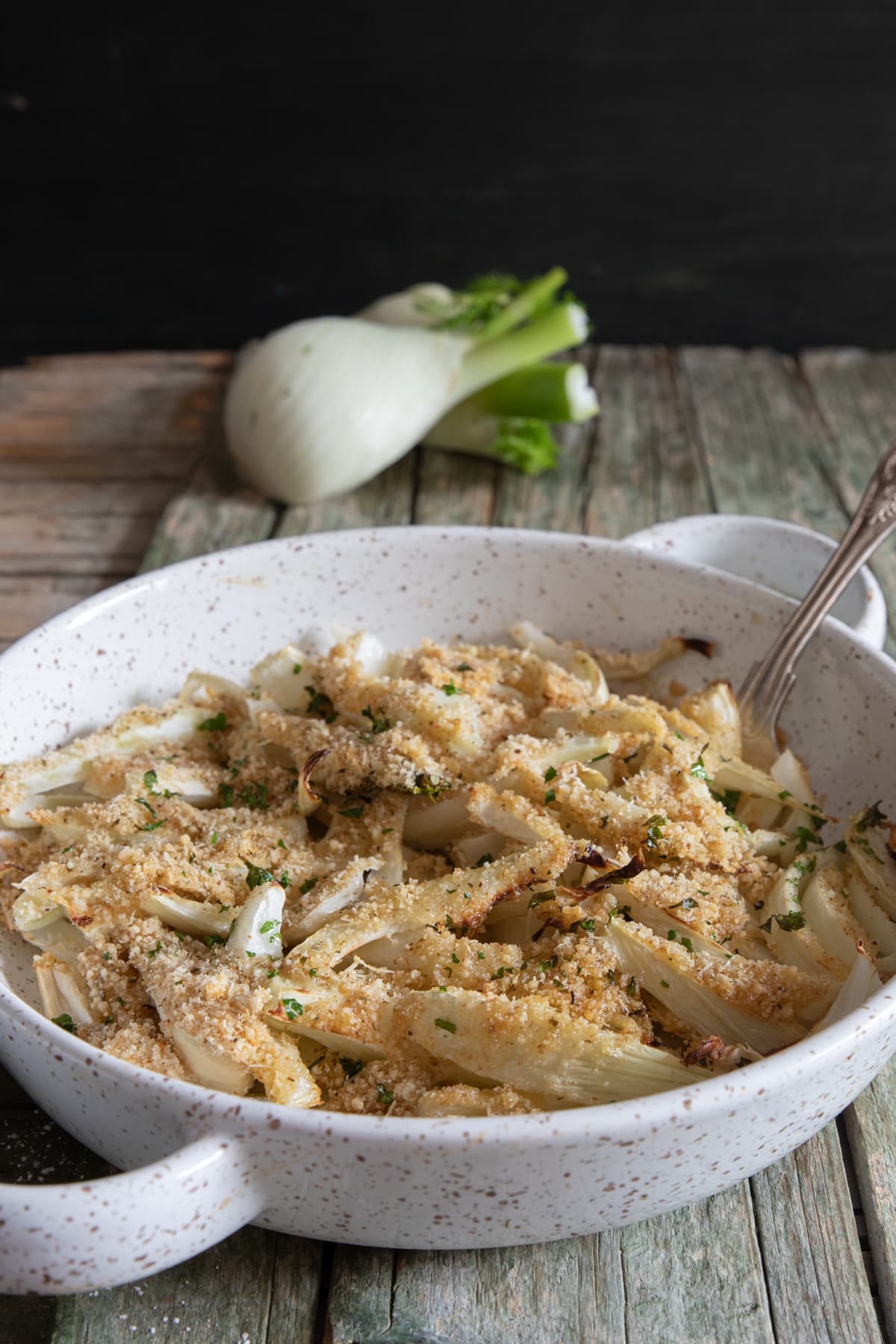 Fennel in a white pan.