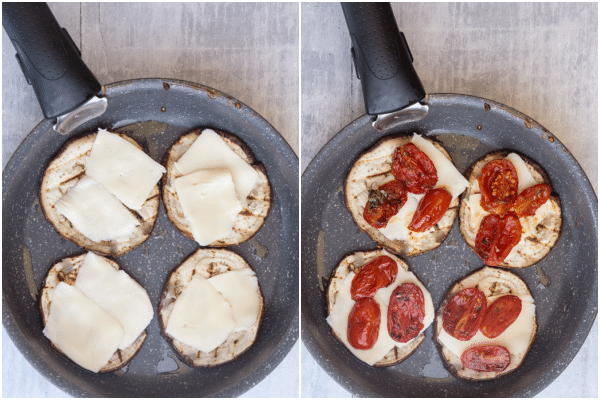 how to make eggplant parmesan stacks topped with cheese and tomatoes