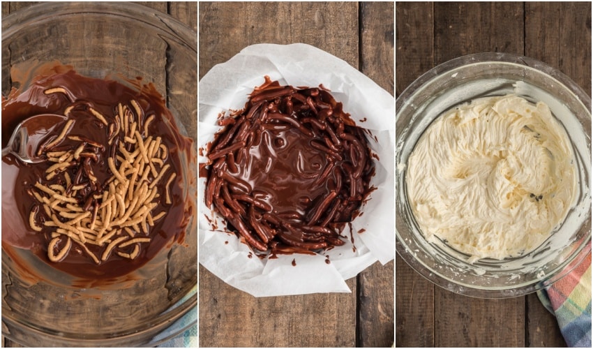 Making the chocolate nest and the frosting.