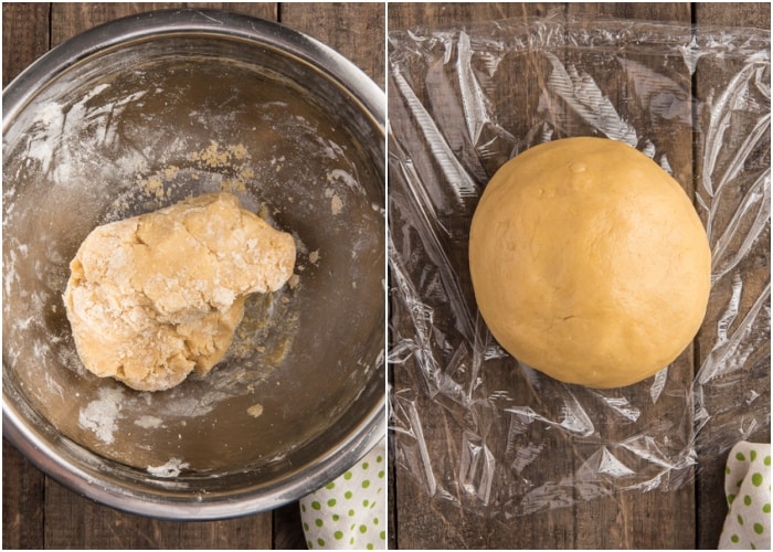 Forming the dough into a ball and wrapping in plastic wrap.