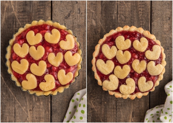 A tart before and after baking.