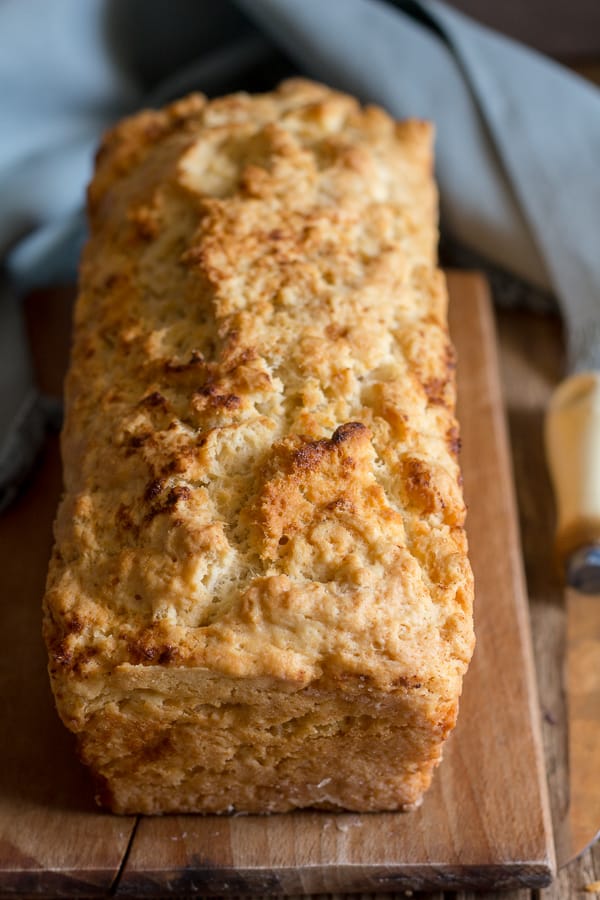 baked beer bread on a wooden board