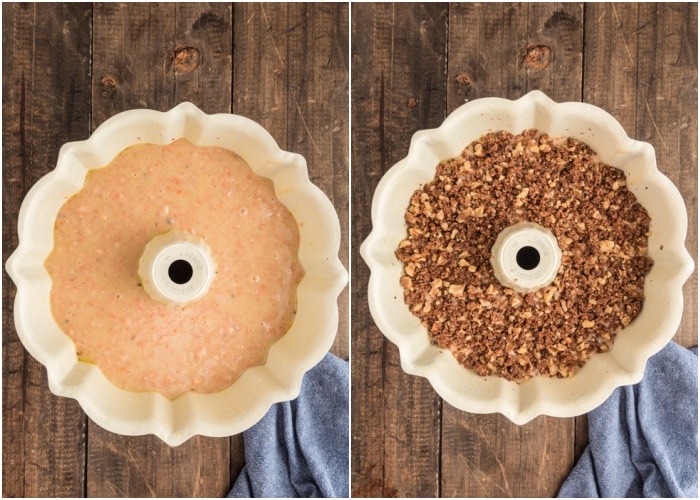 The cake in the bundt pan before baked.