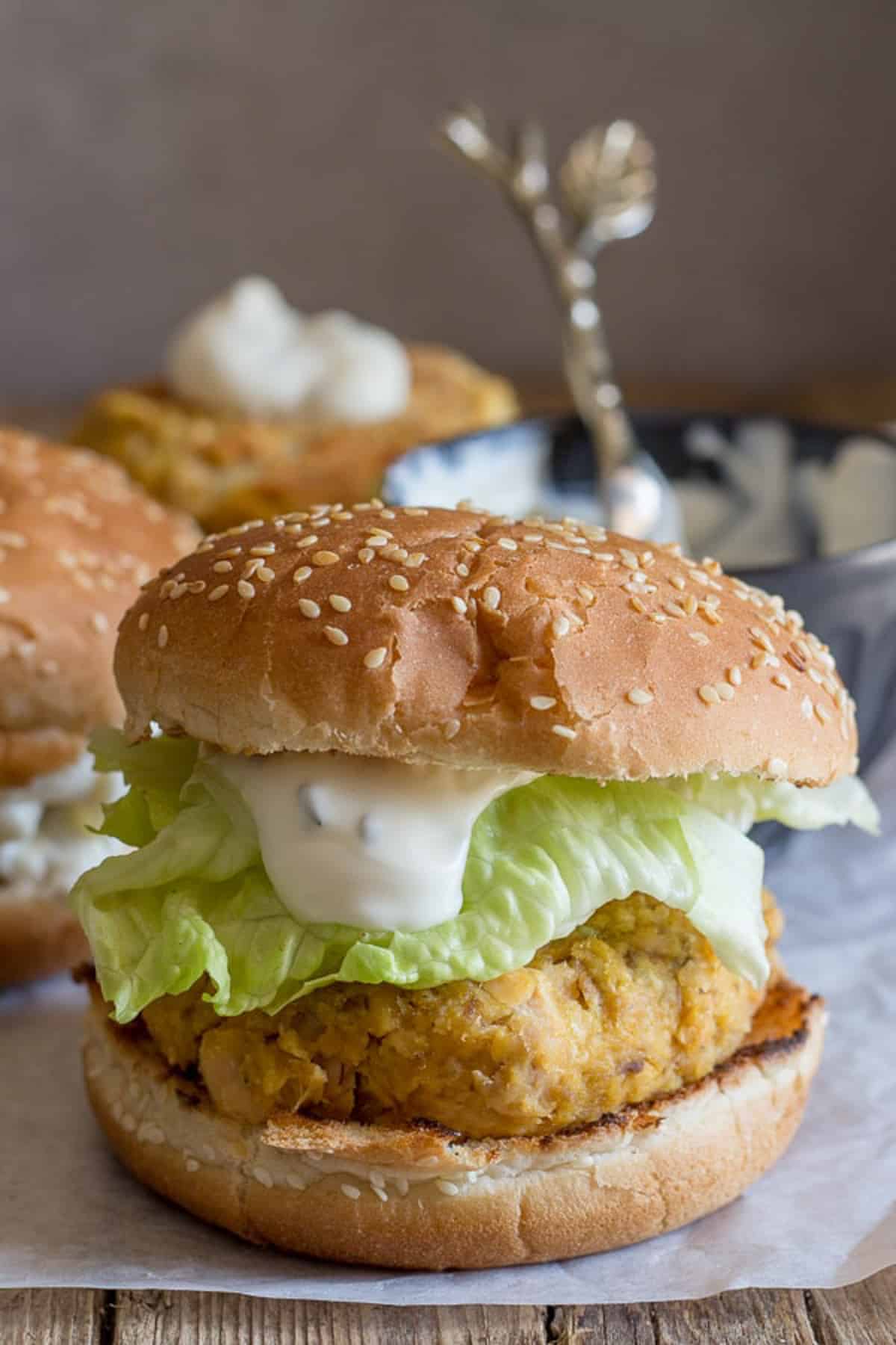 Salmon burger on a bun.