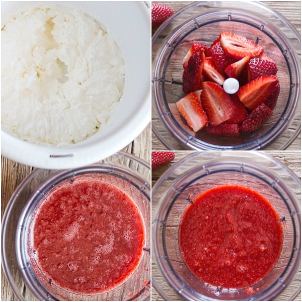 strawberry mousse how to make cut fresh strawberries, pureed strawberries, and whipped cream