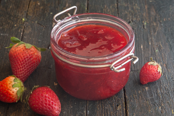 jam in a glass jar.