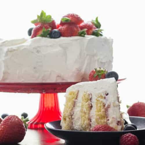 Strawberries and Cream Vertical Layer Cake Recipe - An Italian in my Kitchen