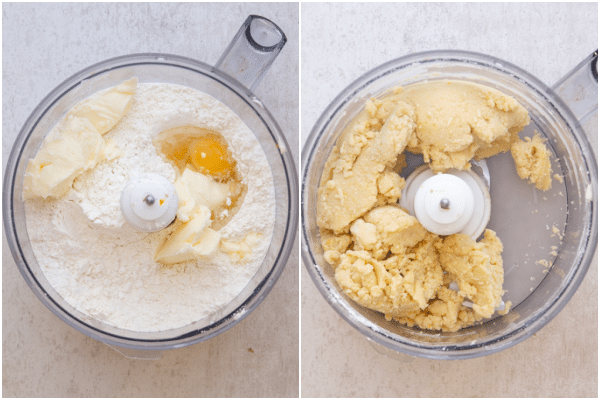 mixing the dough in a food processor