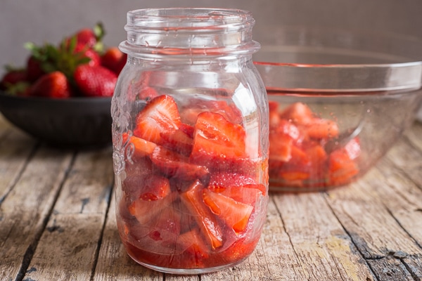freezer strawberries in a jar