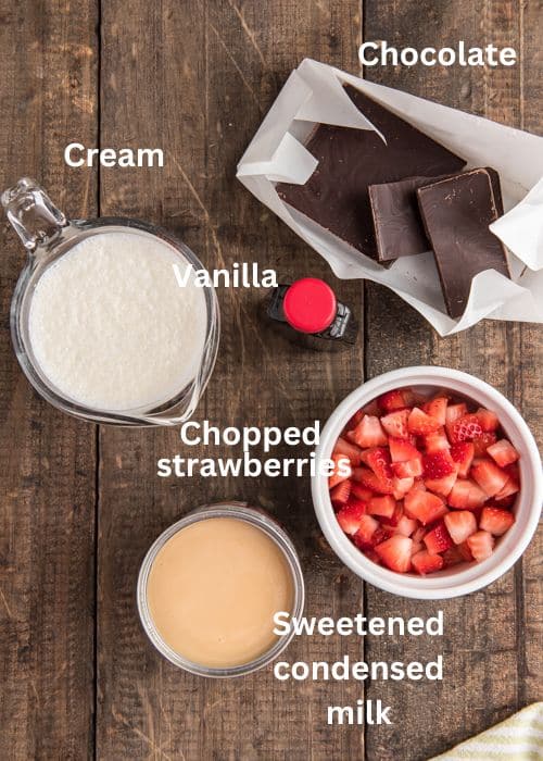 Ingredients for strawberry ice cream.